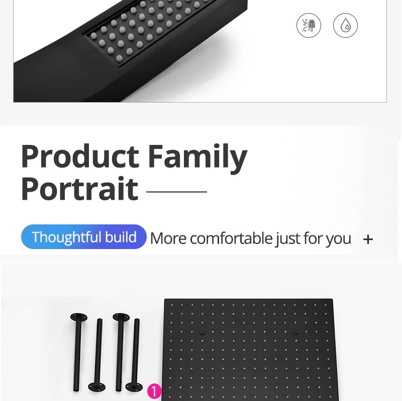 Luxury 16/20 Inch 400/500mm Rainfall Mist Spray LED Shower Head Set