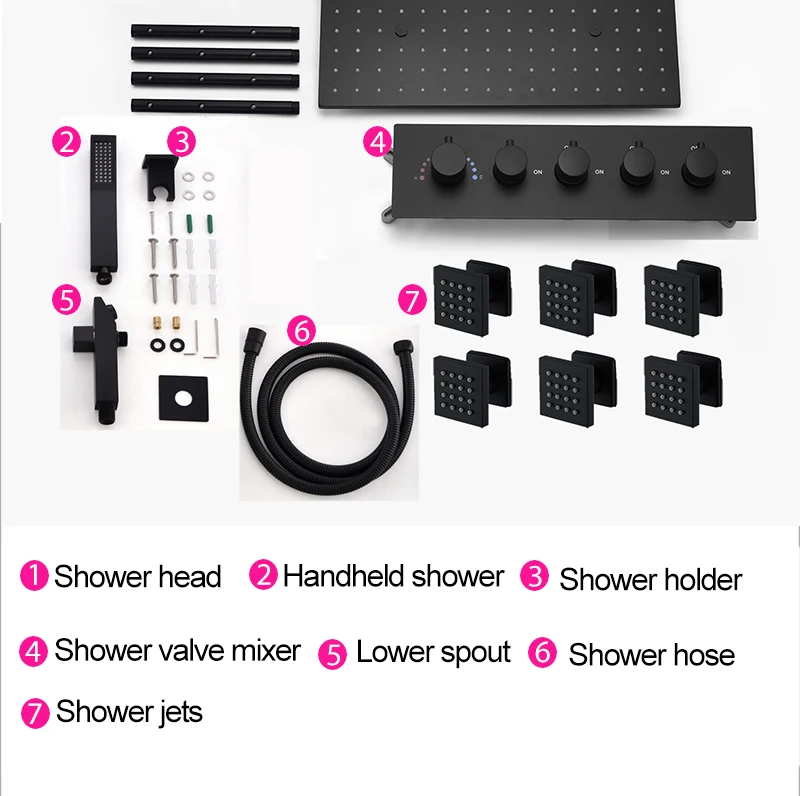 Luxury 16/20 Inch 400/500mm Rainfall Mist Spray LED Shower Head Set