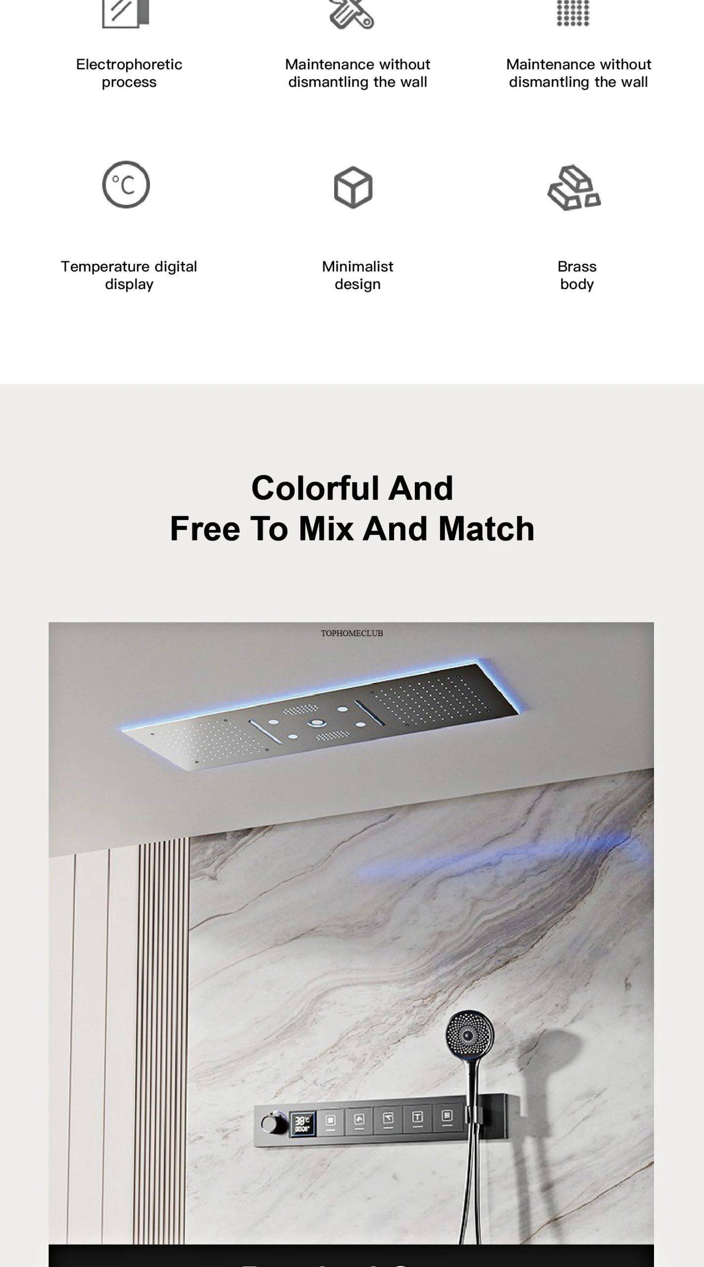 Luxury Brass Gunmetal LED Display Thermostatic Shower System