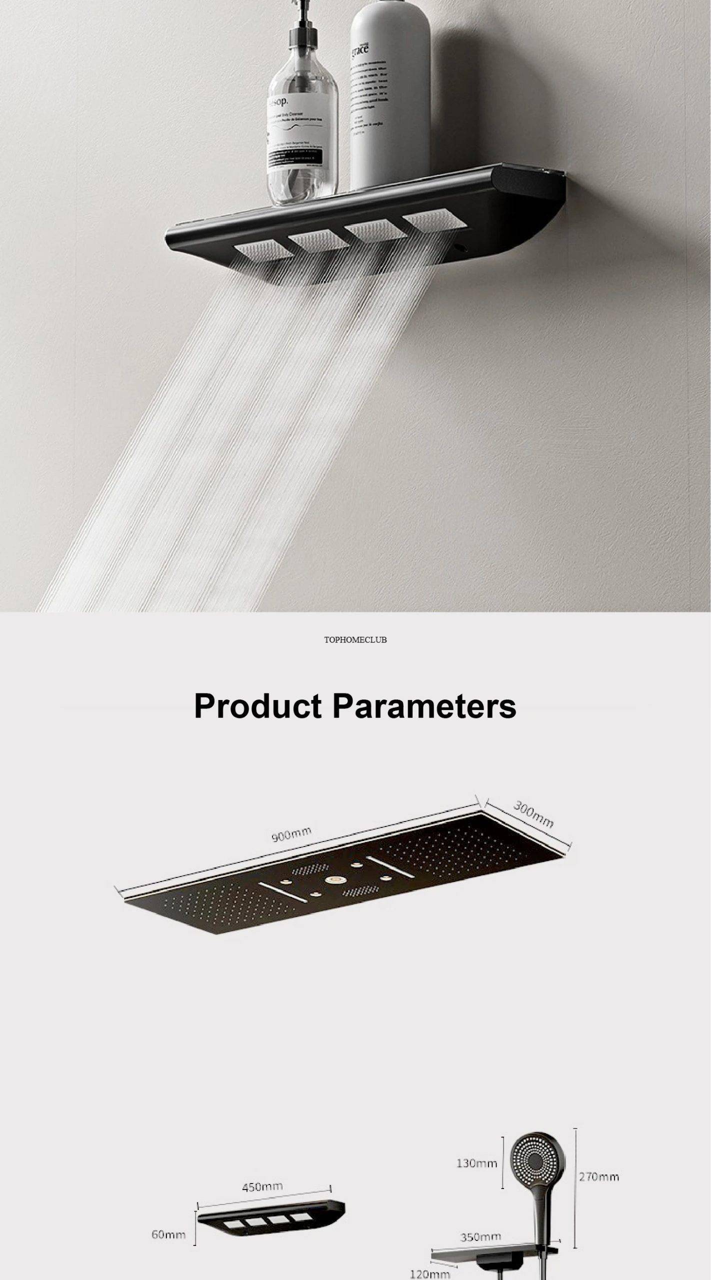 Luxury Brass Gunmetal LED Display Thermostatic Shower System