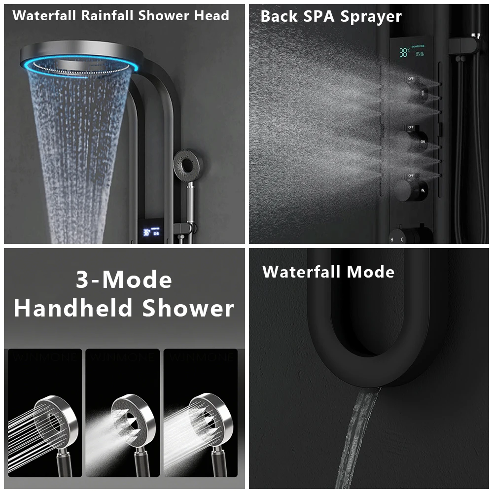 Modern High End Rainfall Shower Panel SPA Massage Jet Waterfall Showers Column Taps Set LED Display Smart Bathroom Shower System Color : Black|Silver|White|Gray Modern High End Rainfall Shower Panel SPA Massage Jet Waterfall Showers Column Taps Set LED Display Smart Bathroom Shower System Color : Black|Silver|White|Gray