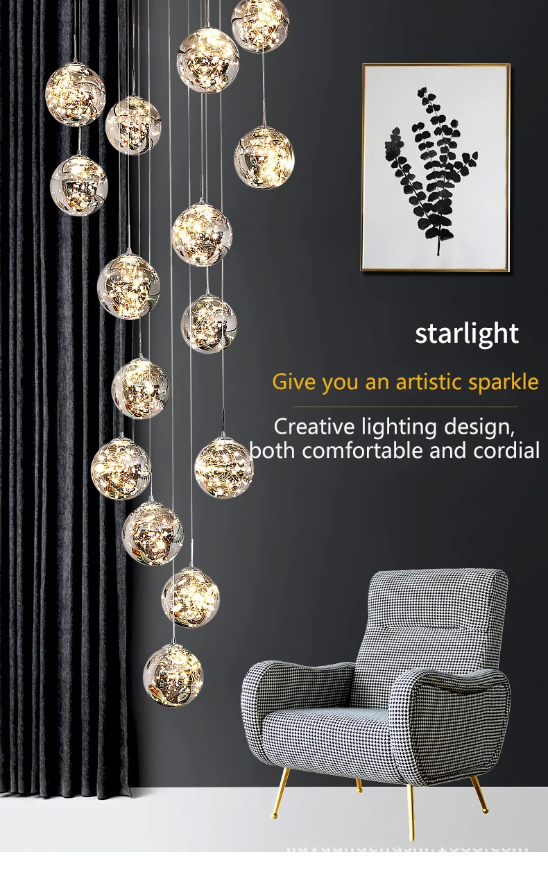 Modern LED Glass Ball Dimmable Chandelier Staircase Lustre Living Room Chandelier Lustre Home Decoration Ceiling Chandelier Modern LED Glass Ball Dimmable Chandelier Staircase Lustre Living Room Chandelier Lustre Home Decoration Ceiling Chandelier