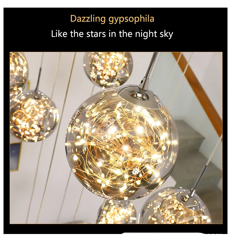 Modern LED Glass Ball Dimmable Chandelier Staircase Lustre Living Room Chandelier Lustre Home Decoration Ceiling Chandelier Modern LED Glass Ball Dimmable Chandelier Staircase Lustre Living Room Chandelier Lustre Home Decoration Ceiling Chandelier