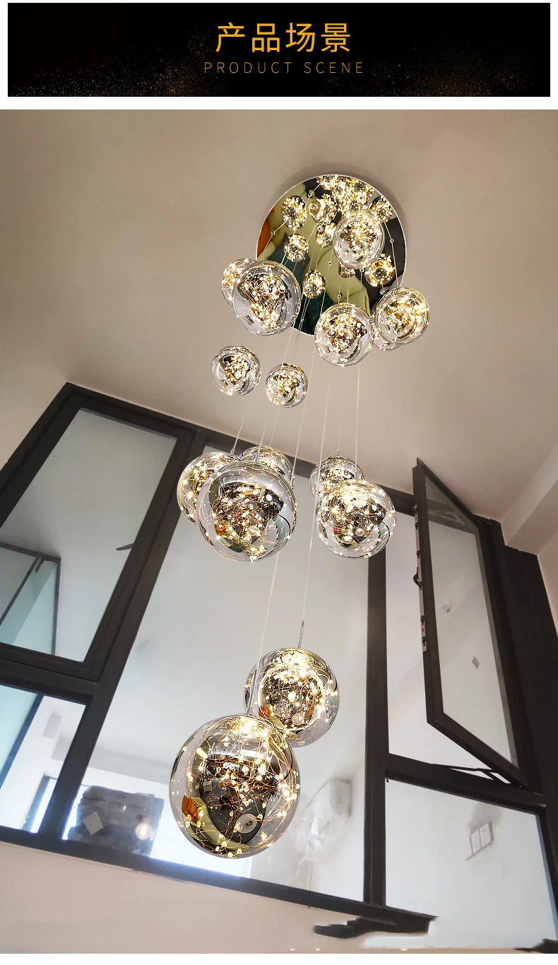 Modern LED Glass Ball Dimmable Chandelier Staircase Lustre Living Room Chandelier Lustre Home Decoration Ceiling Chandelier Modern LED Glass Ball Dimmable Chandelier Staircase Lustre Living Room Chandelier Lustre Home Decoration Ceiling Chandelier