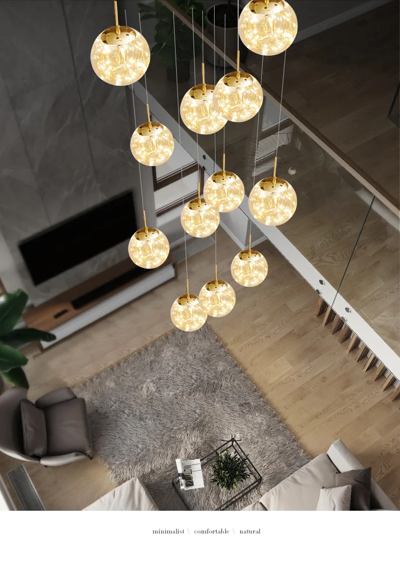 Modern LED Glass Ball Dimmable Chandelier Staircase Lustre Living Room Chandelier Lustre Home Decoration Ceiling Chandelier Modern LED Glass Ball Dimmable Chandelier Staircase Lustre Living Room Chandelier Lustre Home Decoration Ceiling Chandelier