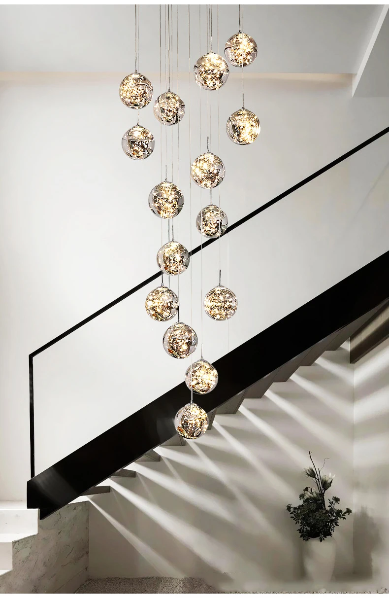 Modern LED Glass Ball Dimmable Chandelier Staircase Lustre Living Room Chandelier Lustre Home Decoration Ceiling Chandelier Modern LED Glass Ball Dimmable Chandelier Staircase Lustre Living Room Chandelier Lustre Home Decoration Ceiling Chandelier