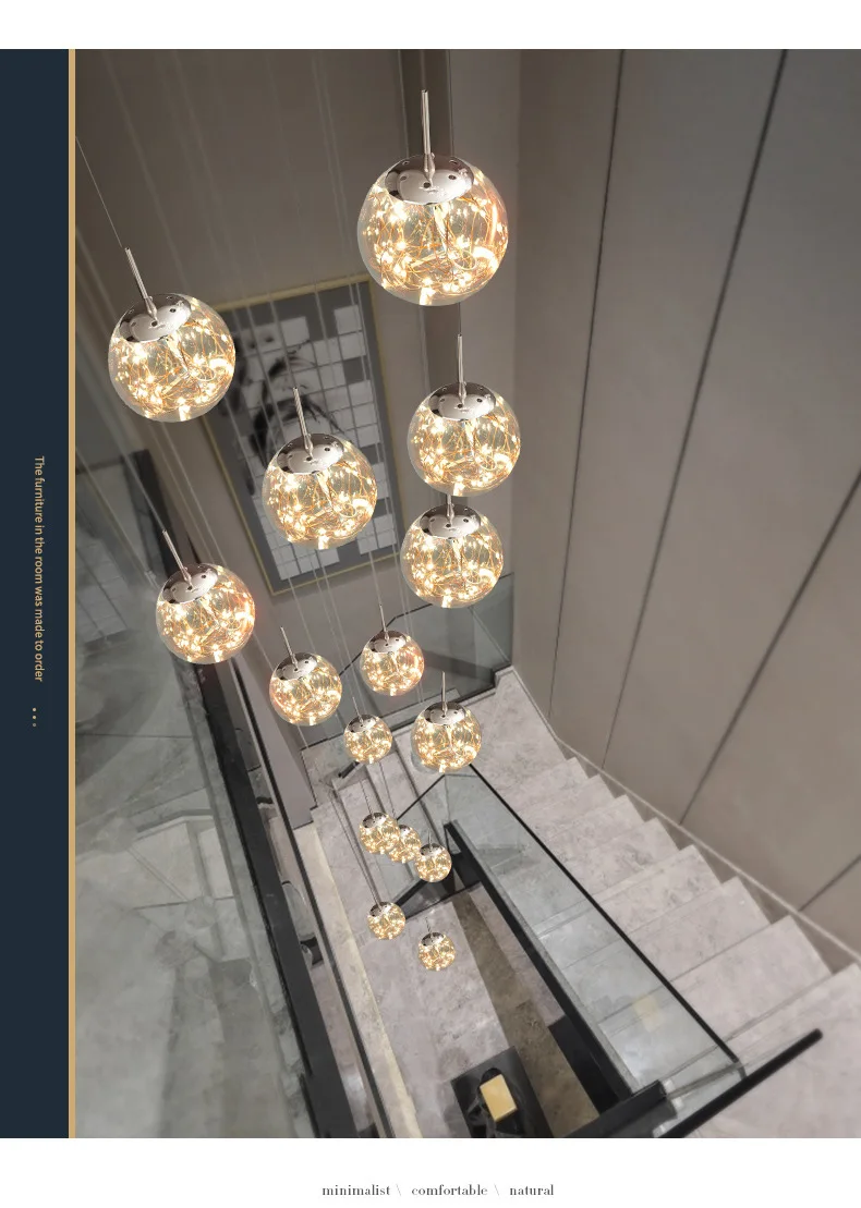 Modern LED Glass Ball Dimmable Chandelier Staircase Lustre Living Room Chandelier Lustre Home Decoration Ceiling Chandelier Modern LED Glass Ball Dimmable Chandelier Staircase Lustre Living Room Chandelier Lustre Home Decoration Ceiling Chandelier