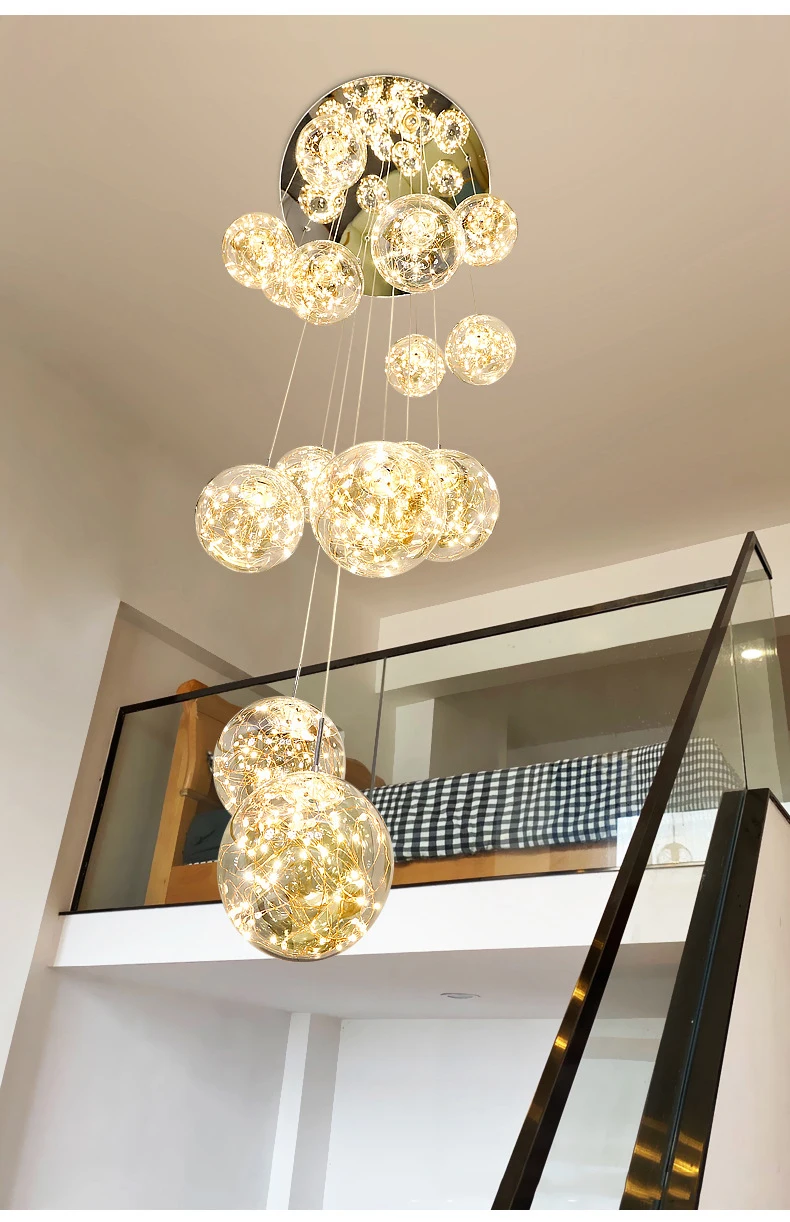 Modern LED Glass Ball Dimmable Chandelier Staircase Lustre Living Room Chandelier Lustre Home Decoration Ceiling Chandelier Modern LED Glass Ball Dimmable Chandelier Staircase Lustre Living Room Chandelier Lustre Home Decoration Ceiling Chandelier