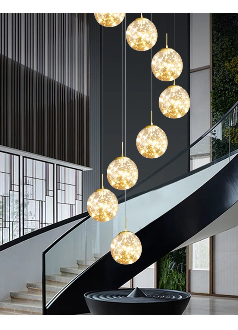 Modern LED Glass Ball Dimmable Chandelier Staircase Lustre Living Room Chandelier Lustre Home Decoration Ceiling Chandelier Modern LED Glass Ball Dimmable Chandelier Staircase Lustre Living Room Chandelier Lustre Home Decoration Ceiling Chandelier