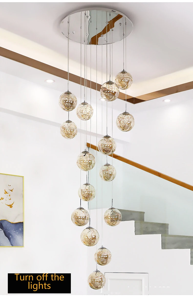 Modern LED Glass Ball Dimmable Chandelier Staircase Lustre Living Room Chandelier Lustre Home Decoration Ceiling Chandelier Modern LED Glass Ball Dimmable Chandelier Staircase Lustre Living Room Chandelier Lustre Home Decoration Ceiling Chandelier