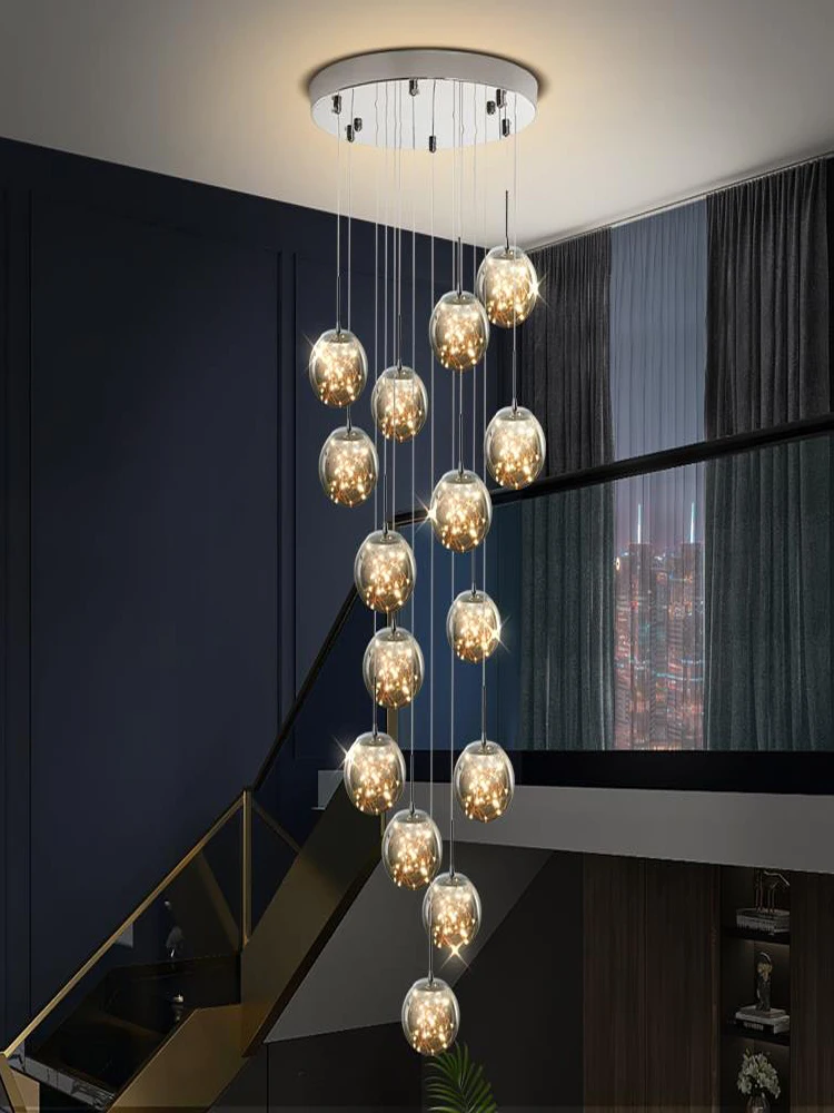 Modern LED Glass Ball Dimmable Chandelier Staircase Lustre Living Room Chandelier Lustre Home Decoration Ceiling Chandelier Modern LED Glass Ball Dimmable Chandelier Staircase Lustre Living Room Chandelier Lustre Home Decoration Ceiling Chandelier