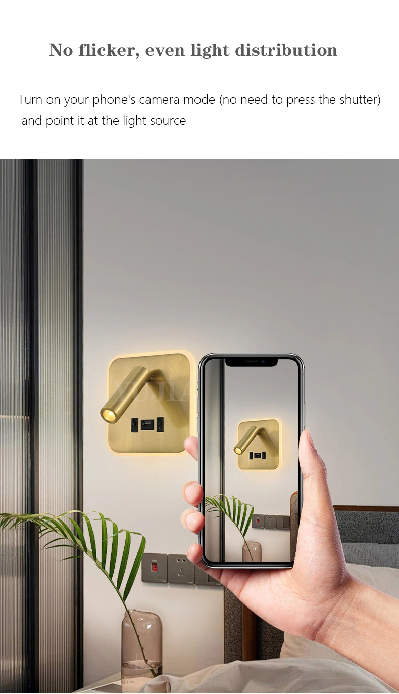 Modern Led Wall Sconce Reading Light 2 Switches Type-A & Type-C USB Ports
