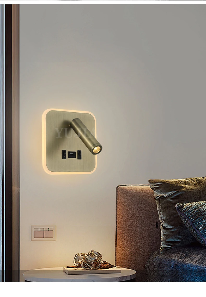 Modern Led Wall Sconce Reading Light 2 Switches Type-A & Type-C USB Ports