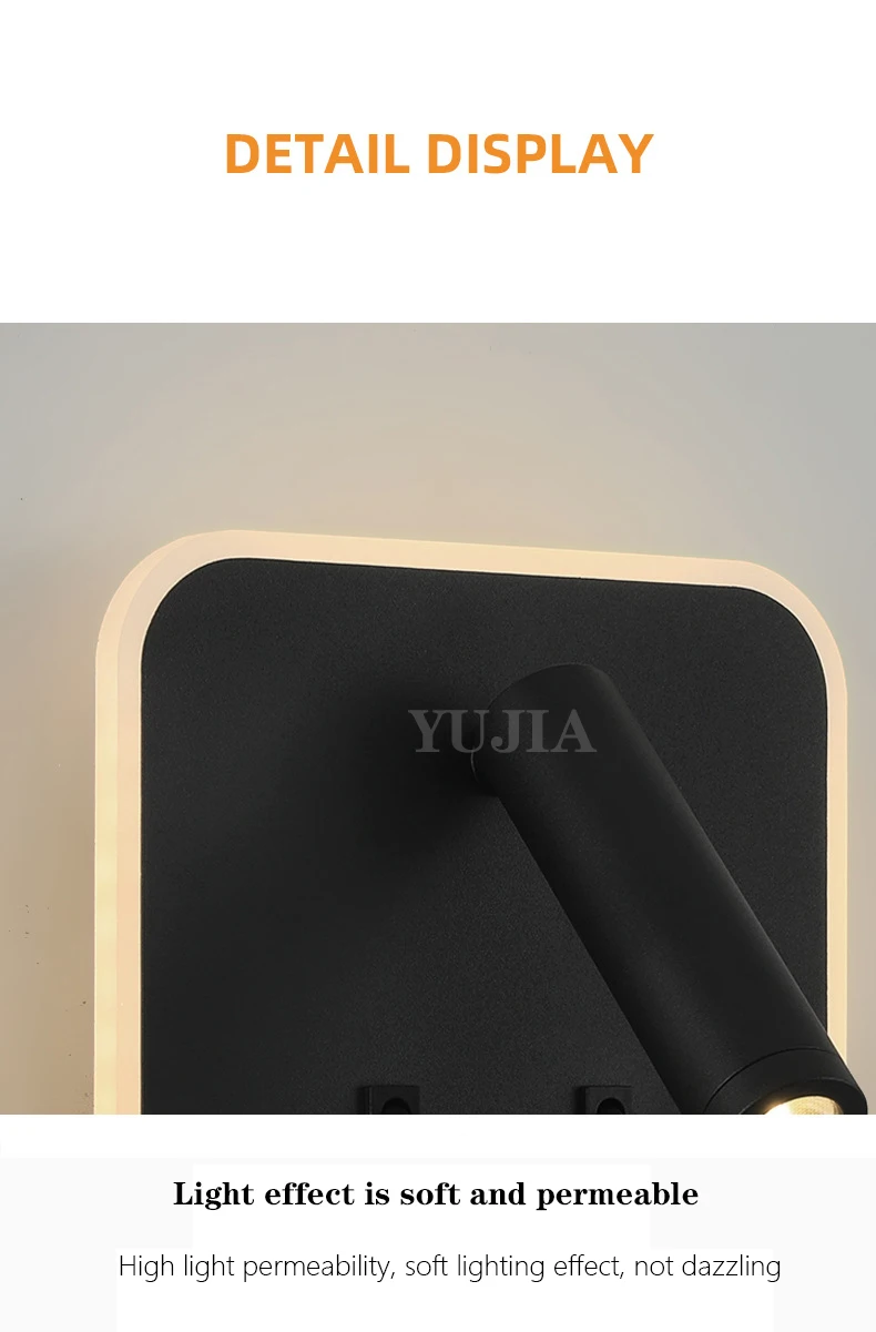 Modern Led Wall Sconce Reading Light 2 Switches Type-A & Type-C USB Ports