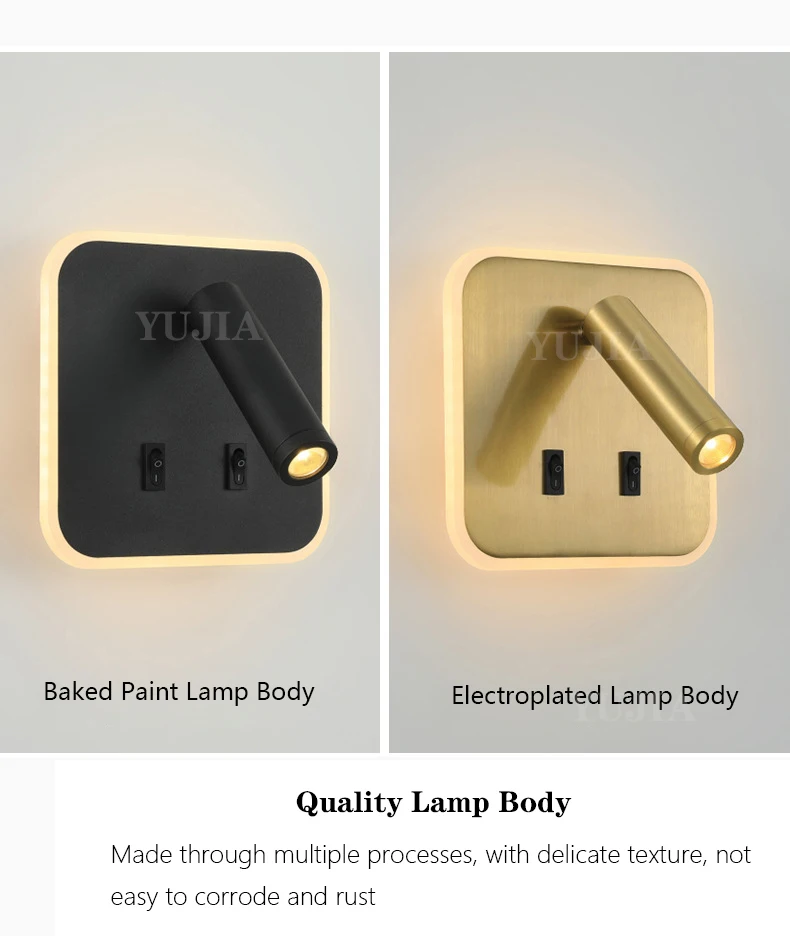 Modern Led Wall Sconce Reading Light 2 Switches Type-A & Type-C USB Ports