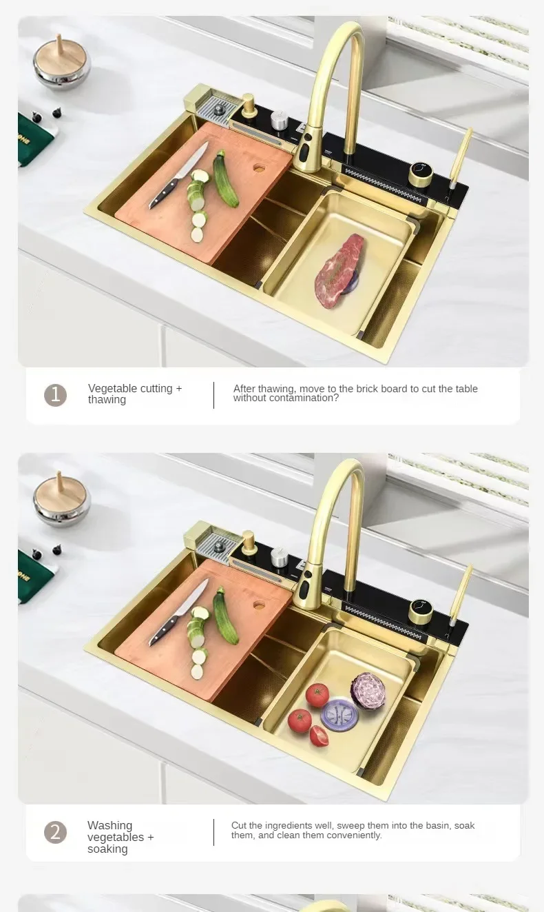 Multi-size gold kitchen sink set