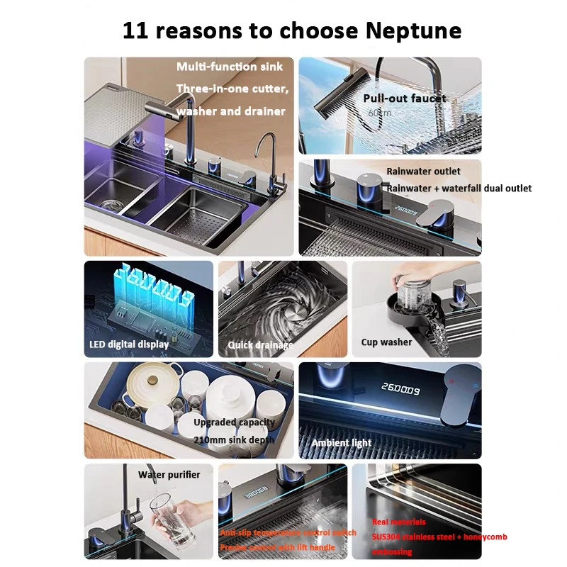 Neptune Whale Honeycomb Smart Sink KITCHEN & DINNING Color : Size 68x46cm|Size 75x46cm|Size 80x46cm Neptune Whale Honeycomb Smart Sink KITCHEN & DINNING Color : Size 68x46cm|Size 75x46cm|Size 80x46cm