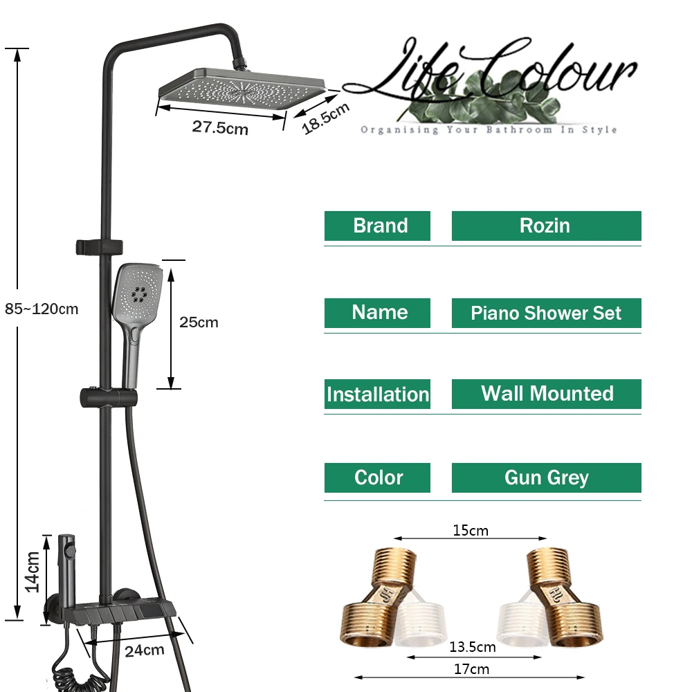 Piano Style Rainlfall Bathroom System Grey Digital Mixer Tap Bidet Shower