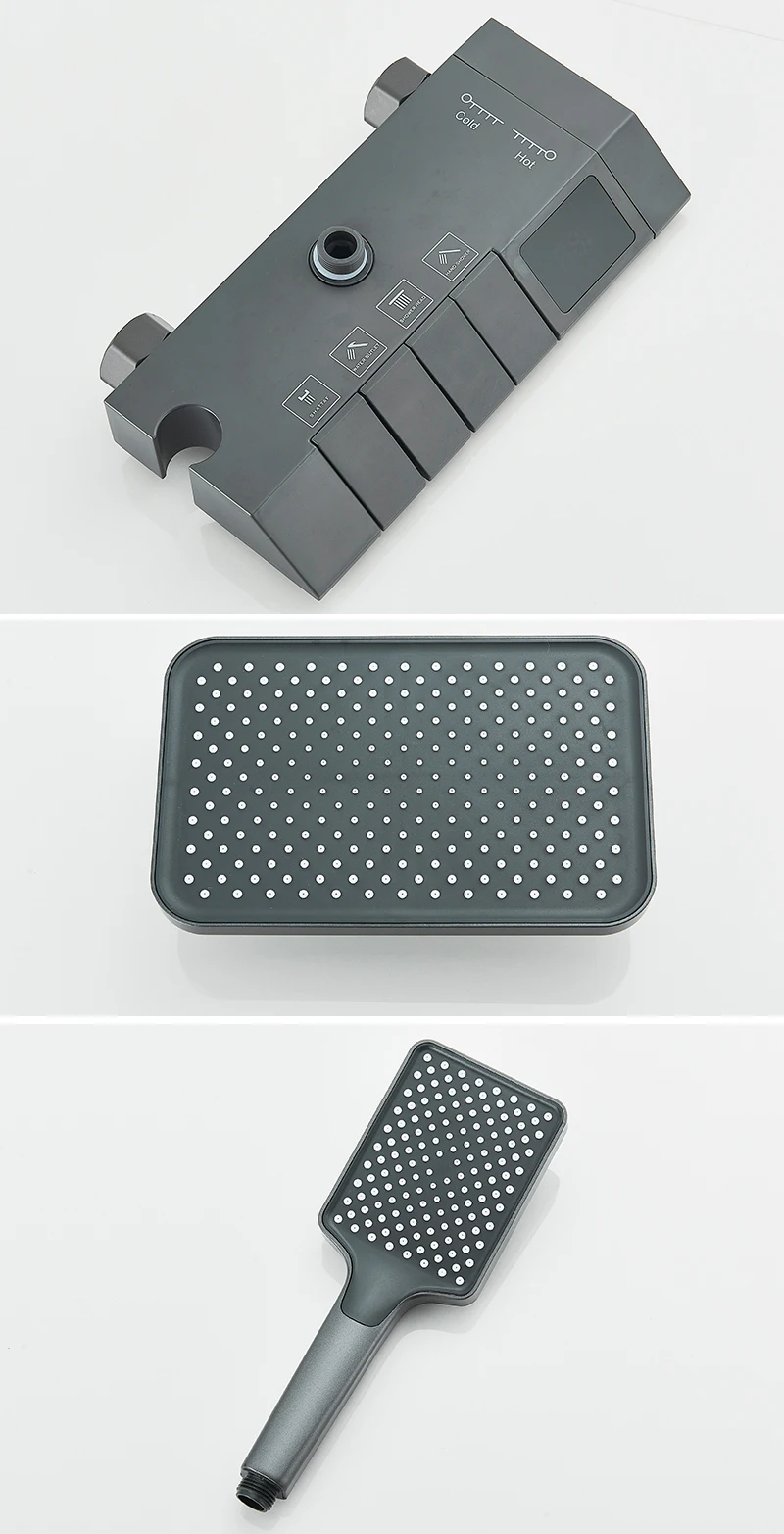 Piano Style Rainlfall Bathroom System Grey Digital Mixer Tap Bidet Shower