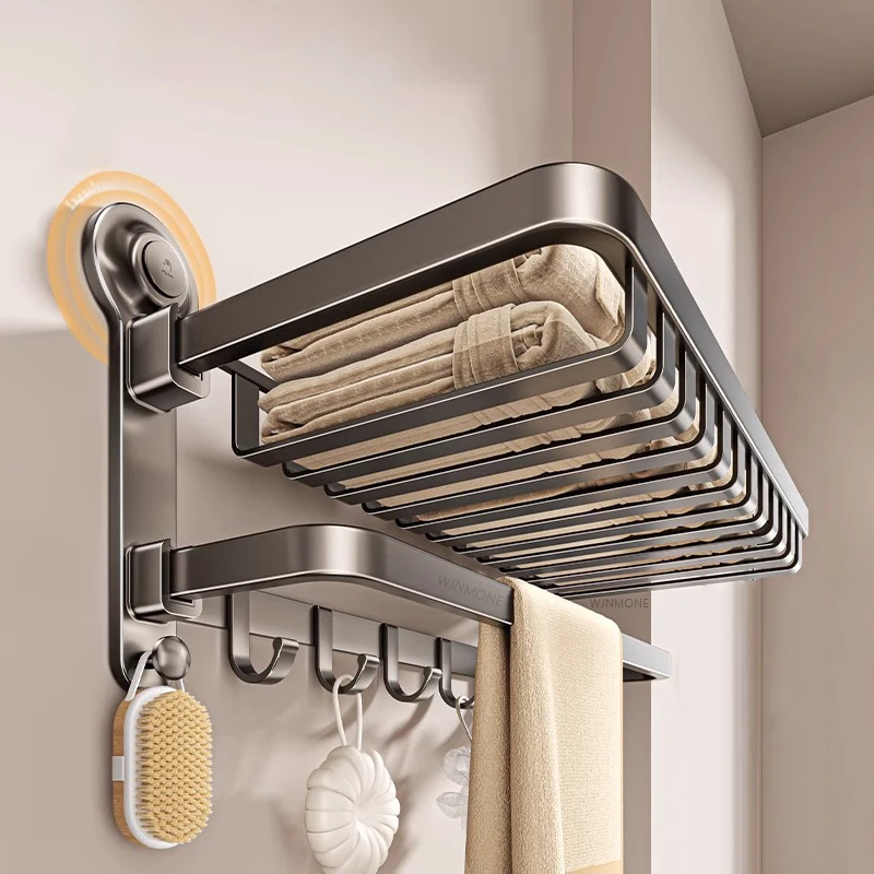 Powerful Suction Cup Towel Rack with Coat Hook BATHROOM SHELVES Color : Cream White 50cm|Cream White 60cm|Grey 50 cm|Grey 60 cm Powerful Suction Cup Towel Rack with Coat Hook BATHROOM SHELVES Color : Cream White 50cm|Cream White 60cm|Grey 50 cm|Grey 60 cm
