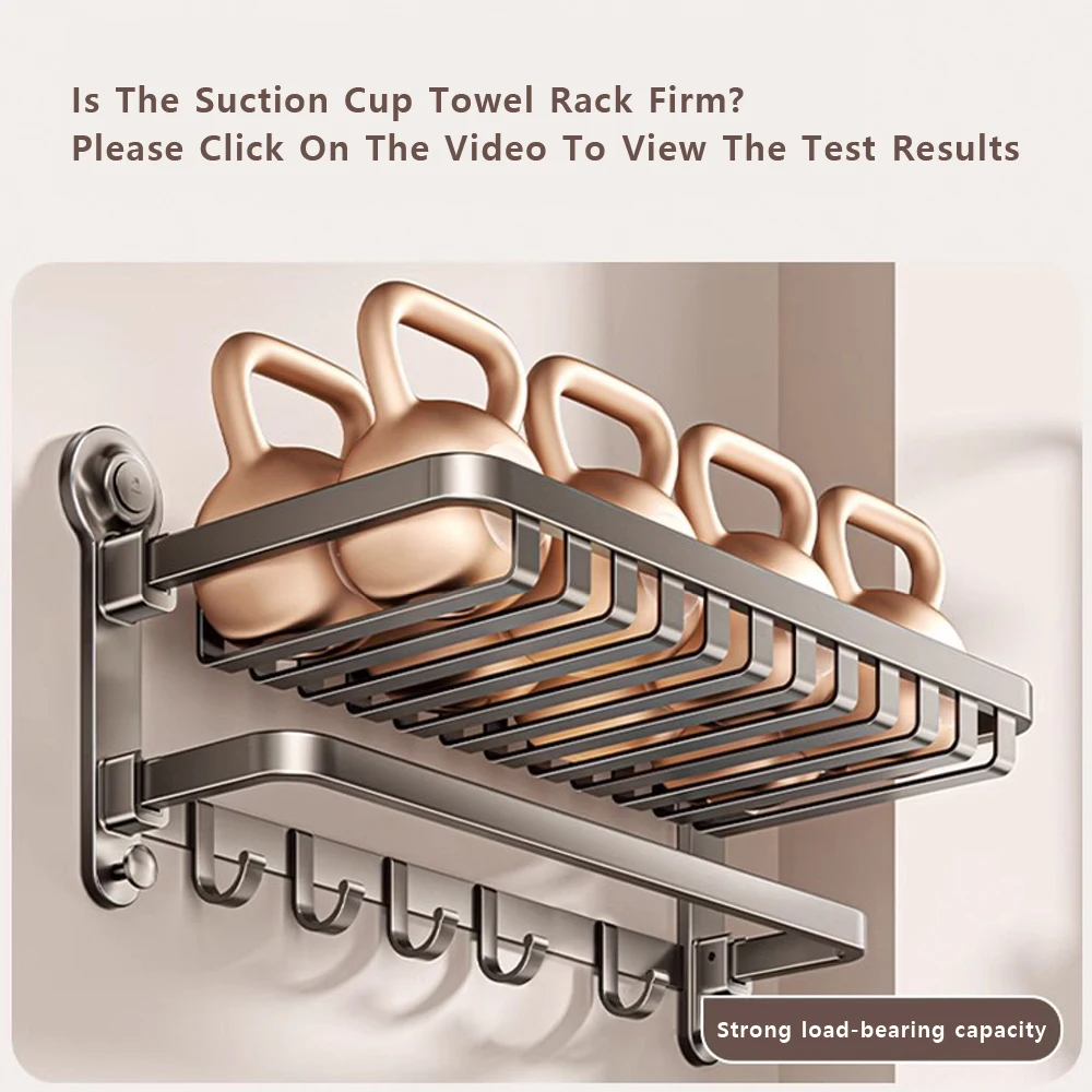 Powerful Suction Cup Towel Rack with Coat Hook BATHROOM SHELVES Color : Cream White 50cm|Cream White 60cm|Grey 50 cm|Grey 60 cm Powerful Suction Cup Towel Rack with Coat Hook BATHROOM SHELVES Color : Cream White 50cm|Cream White 60cm|Grey 50 cm|Grey 60 cm