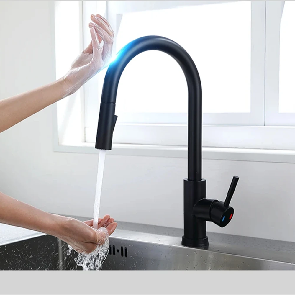 Sensor Stainless Steel Black Smart Induction Mixed Tap Touch Control Sink Tap BATHROOM ACCESSORIES Color : 04044LB|CF04044 Sensor Stainless Steel Black Smart Induction Mixed Tap Touch Control Sink Tap BATHROOM ACCESSORIES Color : 04044LB|CF04044