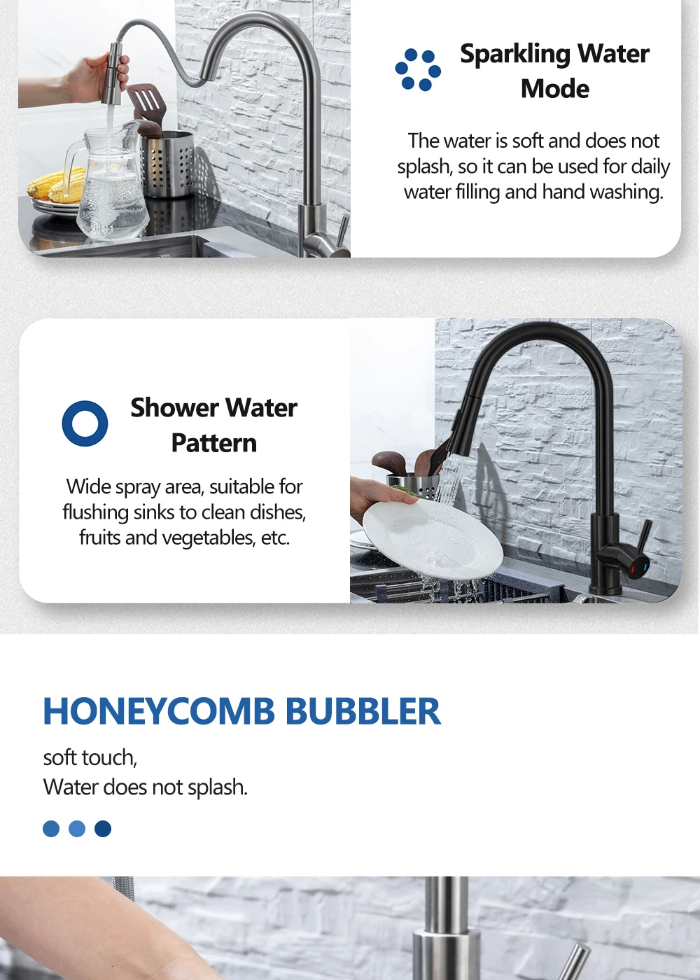 Sensor Stainless Steel Black Smart Induction Mixed Tap Touch Control Sink Tap