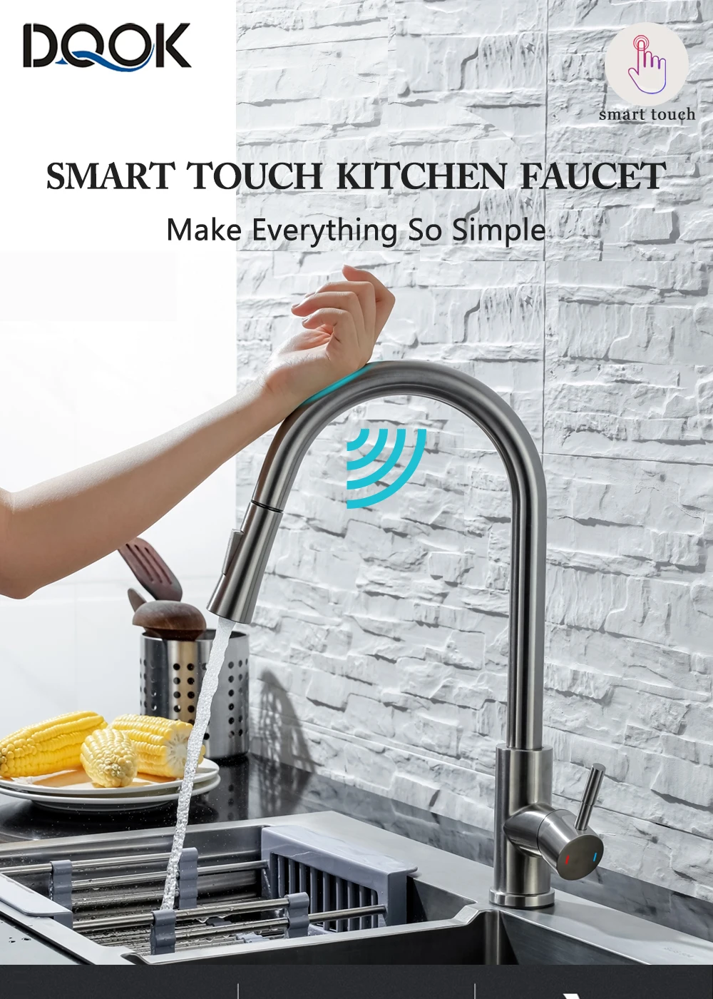 Sensor Stainless Steel Black Smart Induction Mixed Tap Touch Control Sink Tap