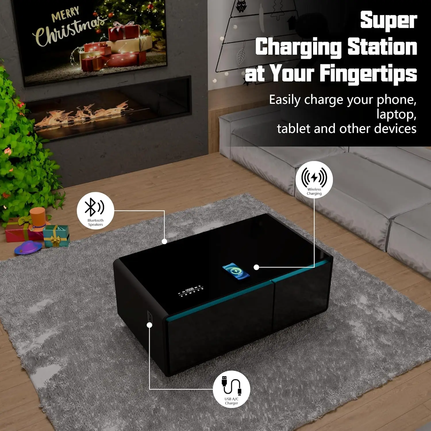 Smart Coffee Table with Built-in Fridge 15W Wireless Charging MODERN FURNITURES Color : LT90-Black Smart Coffee Table with Built-in Fridge 15W Wireless Charging MODERN FURNITURES Color : LT90-Black