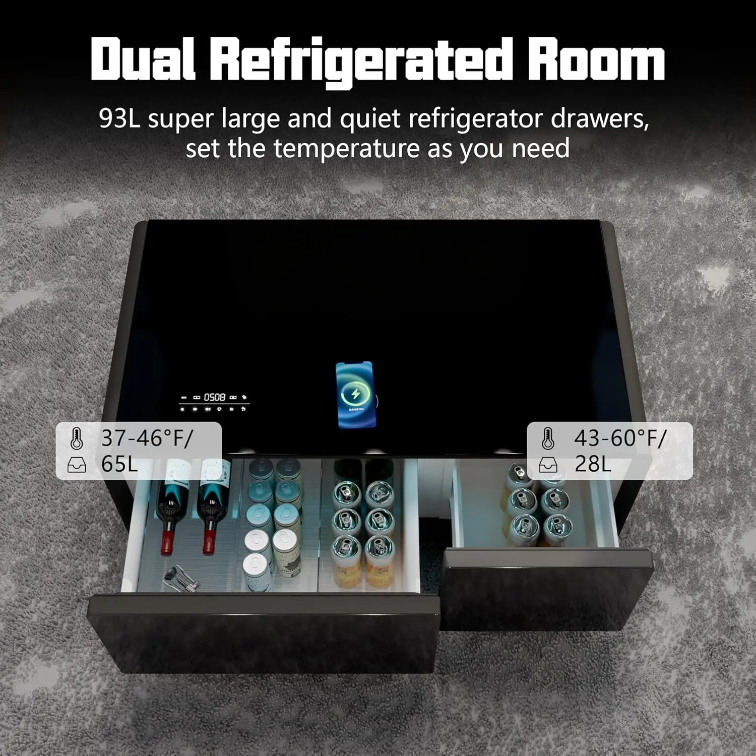 Smart Coffee Table with Built-in Fridge 15W Wireless Charging Smart Coffee Table with Built-in Fridge 15W Wireless Charging