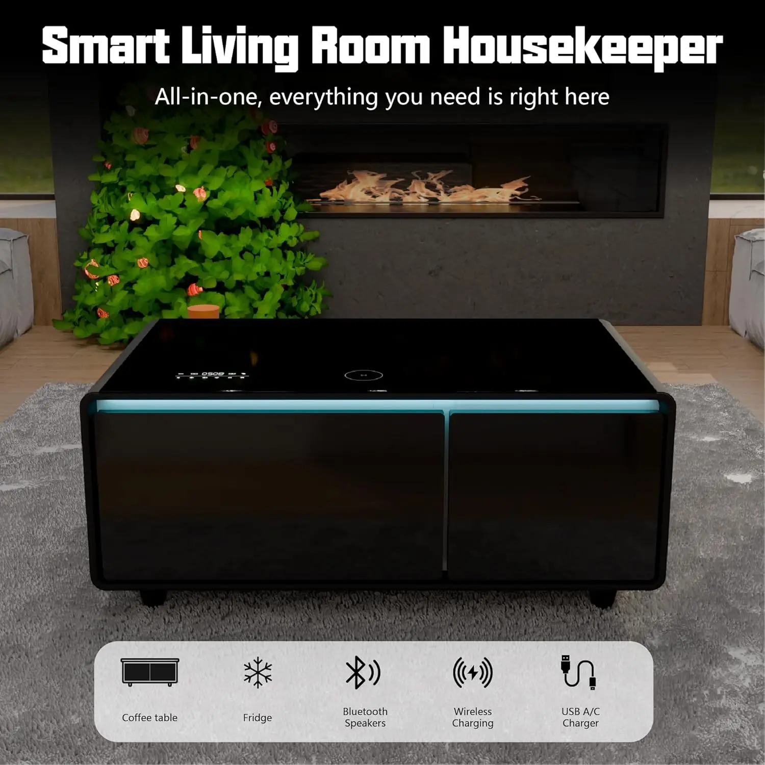 Smart Coffee Table with Built-in Fridge 15W Wireless Charging Smart Coffee Table with Built-in Fridge 15W Wireless Charging