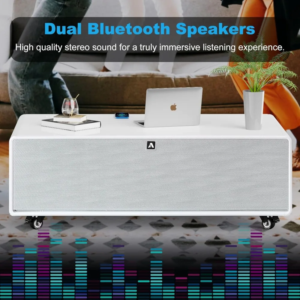 Smart Coffee Table with Built in Fridge, Living Room Table Bluetooth Sound and Wireless Charging, Type-C & USB Interface, Temper Color : Whiteno Storage on Smart Coffee Table with Built in Fridge, Living Room Table Bluetooth Sound and Wireless Charging, Type-C & USB Interface, Temper Color : Whiteno Storage on