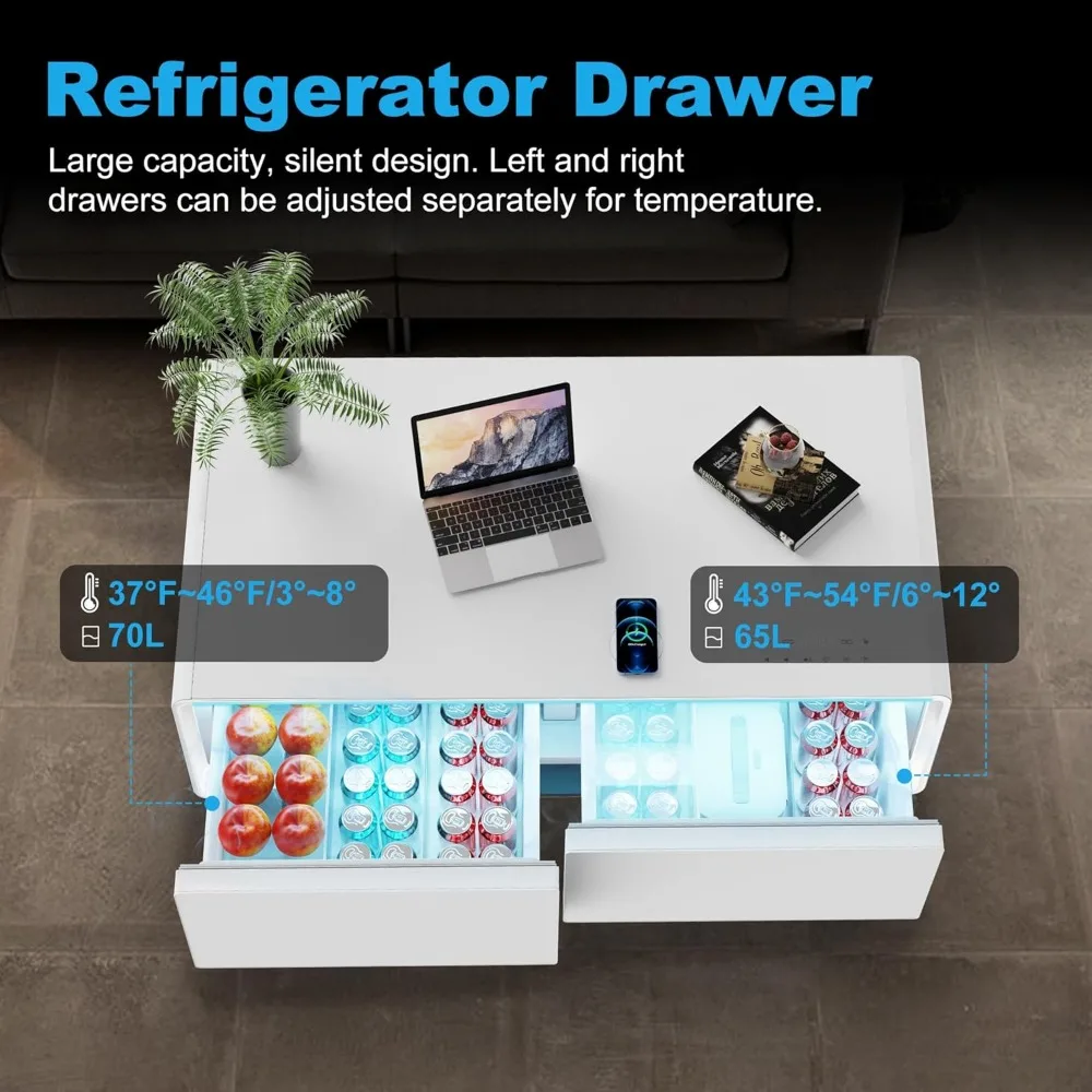 Smart Coffee Table with Built in Fridge, Living Room Table Bluetooth Sound and Wireless Charging, Type-C & USB Interface, Temper Smart Coffee Table with Built in Fridge, Living Room Table Bluetooth Sound and Wireless Charging, Type-C & USB Interface, Temper