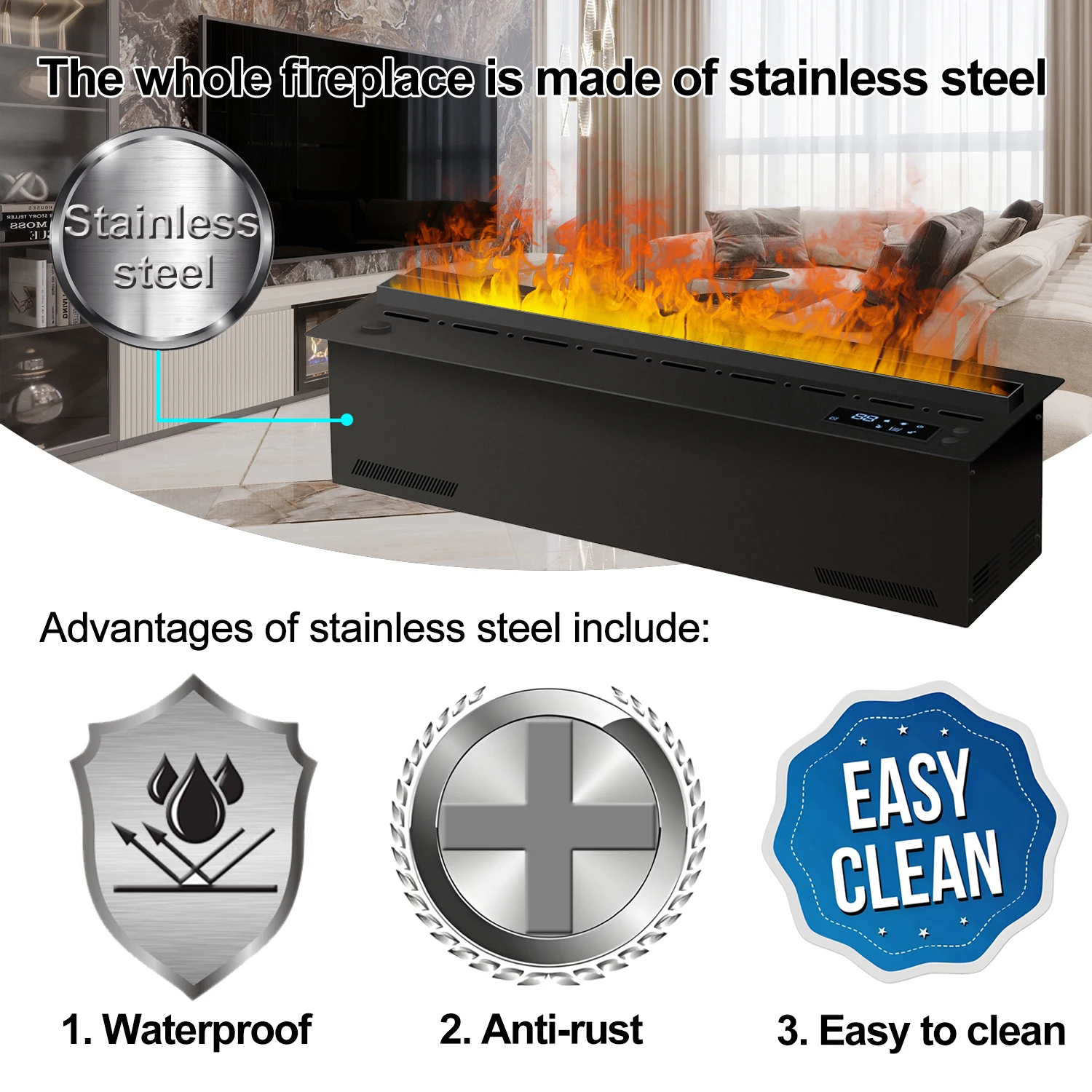 Smart Home 3D Fireplace Water Steam Humidifier LED Decorative