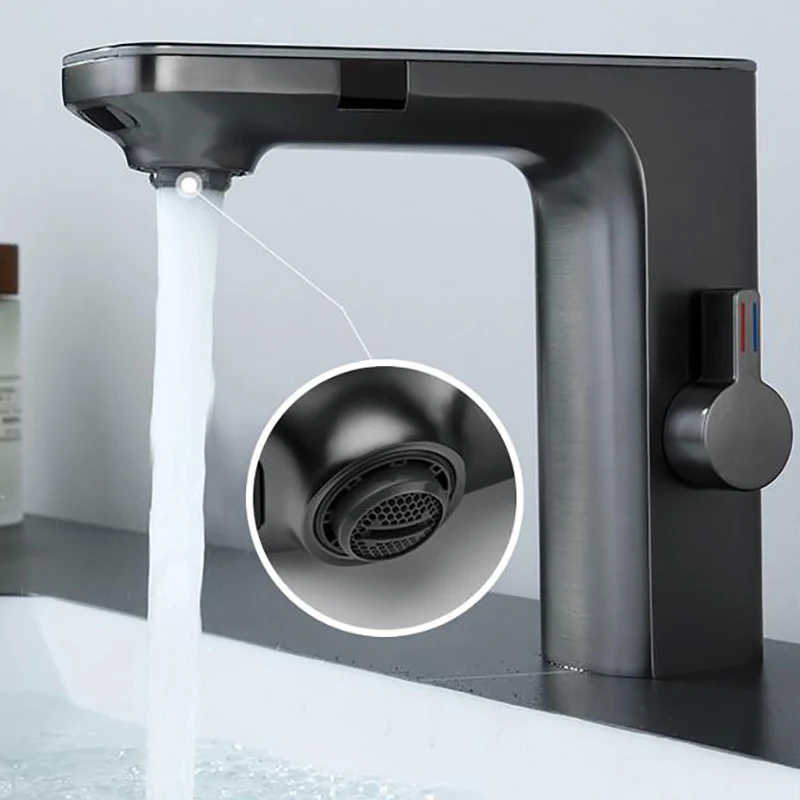 Smart Sensor LED Faucet Bathroom Basin Infrared Faucet Kitchen Sink Mixer Tap Hot and Cold Vanity Touchless Tap Digital Display Color : Gun Grey|White|Chrome Smart Sensor LED Faucet Bathroom Basin Infrared Faucet Kitchen Sink Mixer Tap Hot and Cold Vanity Touchless Tap Digital Display Color : Gun Grey|White|Chrome