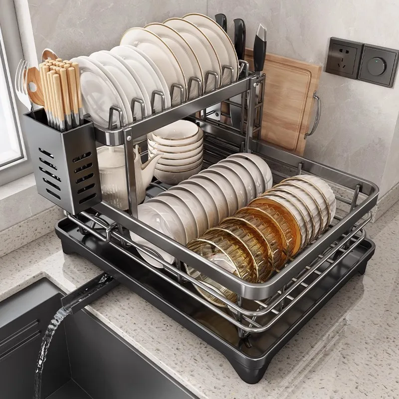 Stainless Steel Dish Drying Rack Color : White single rack|Black suit|Black single rack|White suit Stainless Steel Dish Drying Rack Color : White single rack|Black suit|Black single rack|White suit