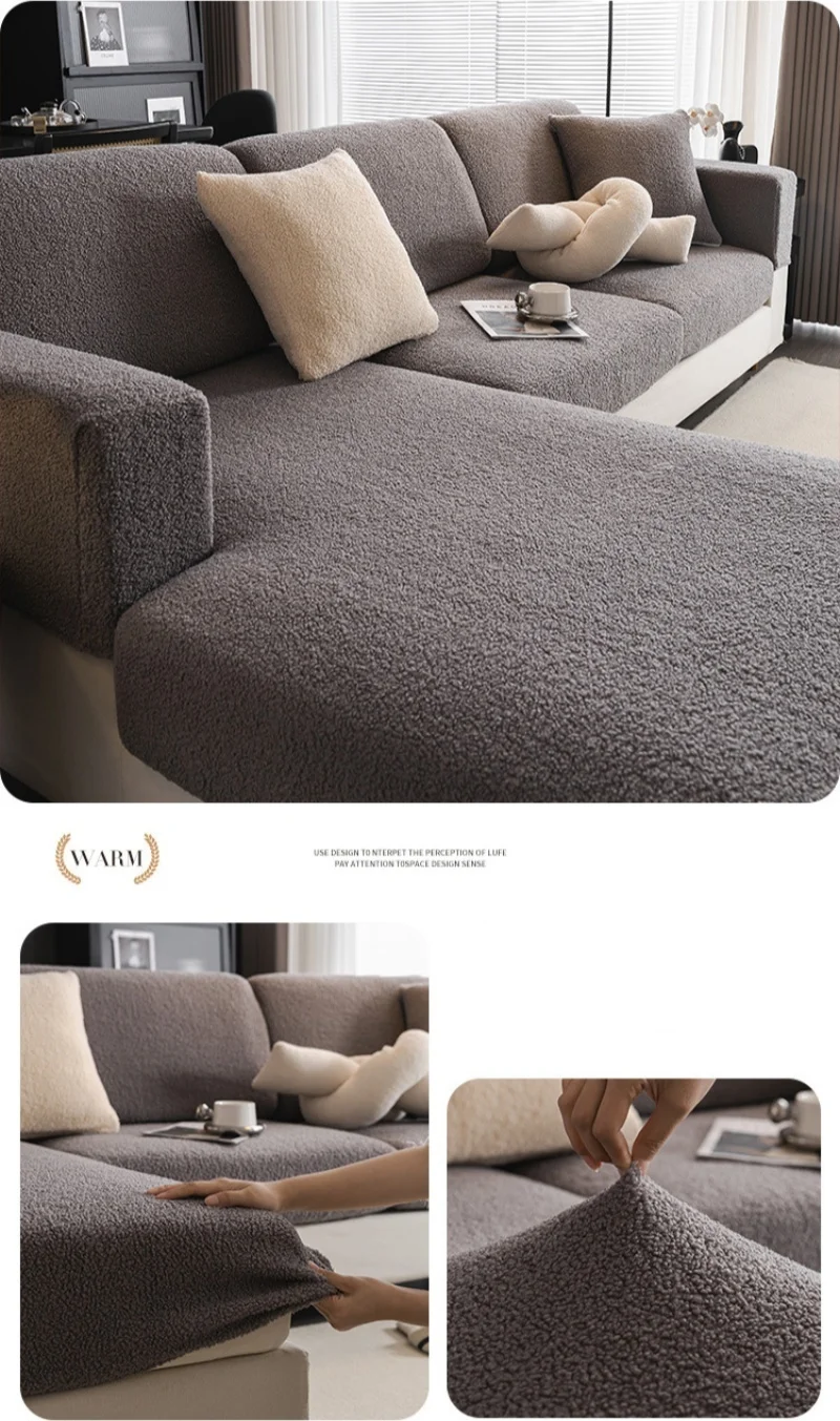 Teddy Fleece Sofa Cover Waterproof Universal Slipcover