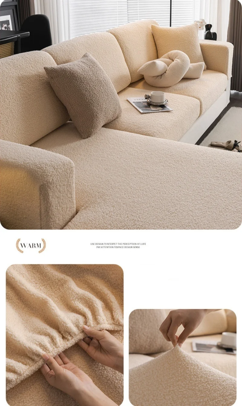 Teddy Fleece Sofa Cover Waterproof Universal Slipcover