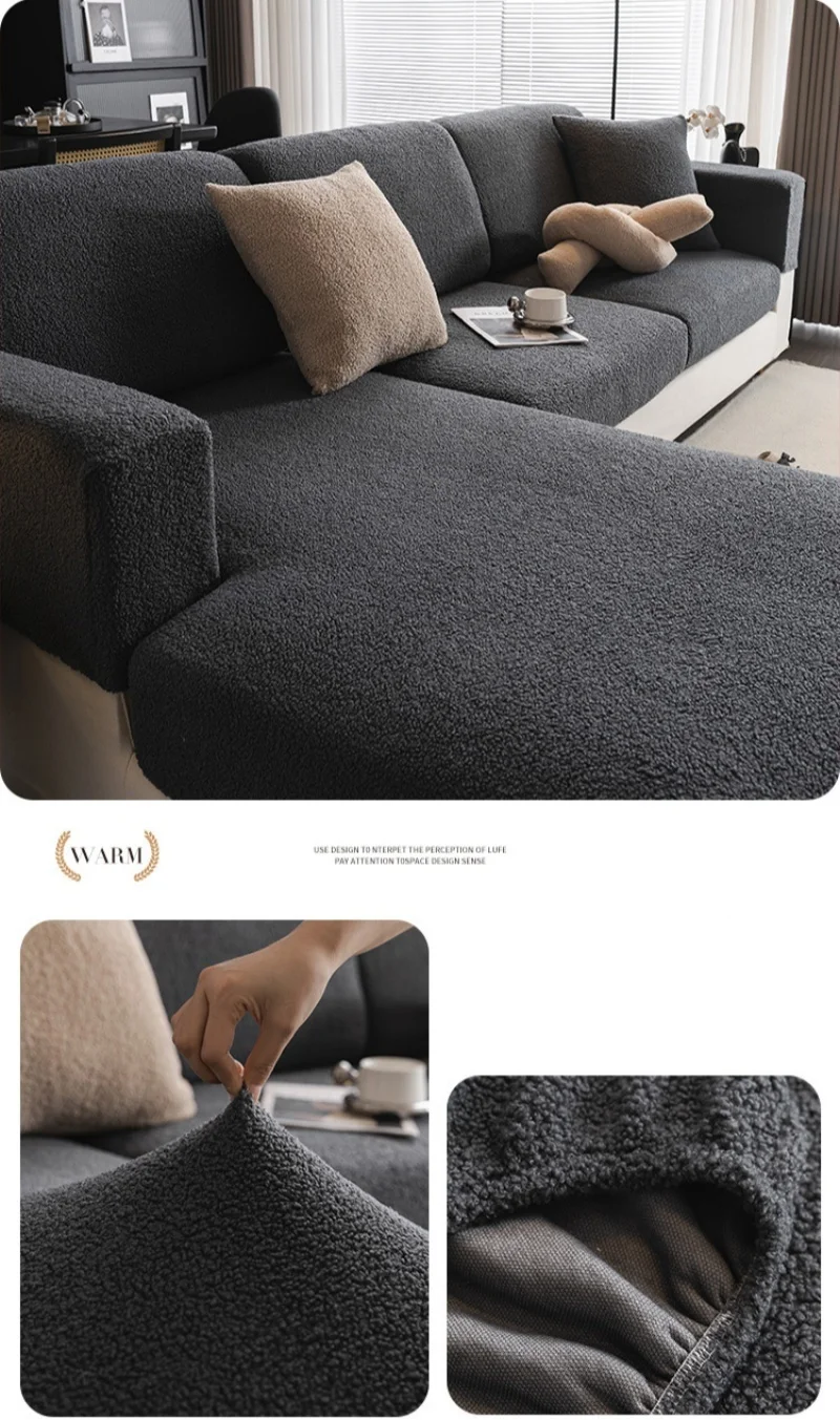 Teddy Fleece Sofa Cover Waterproof Universal Slipcover