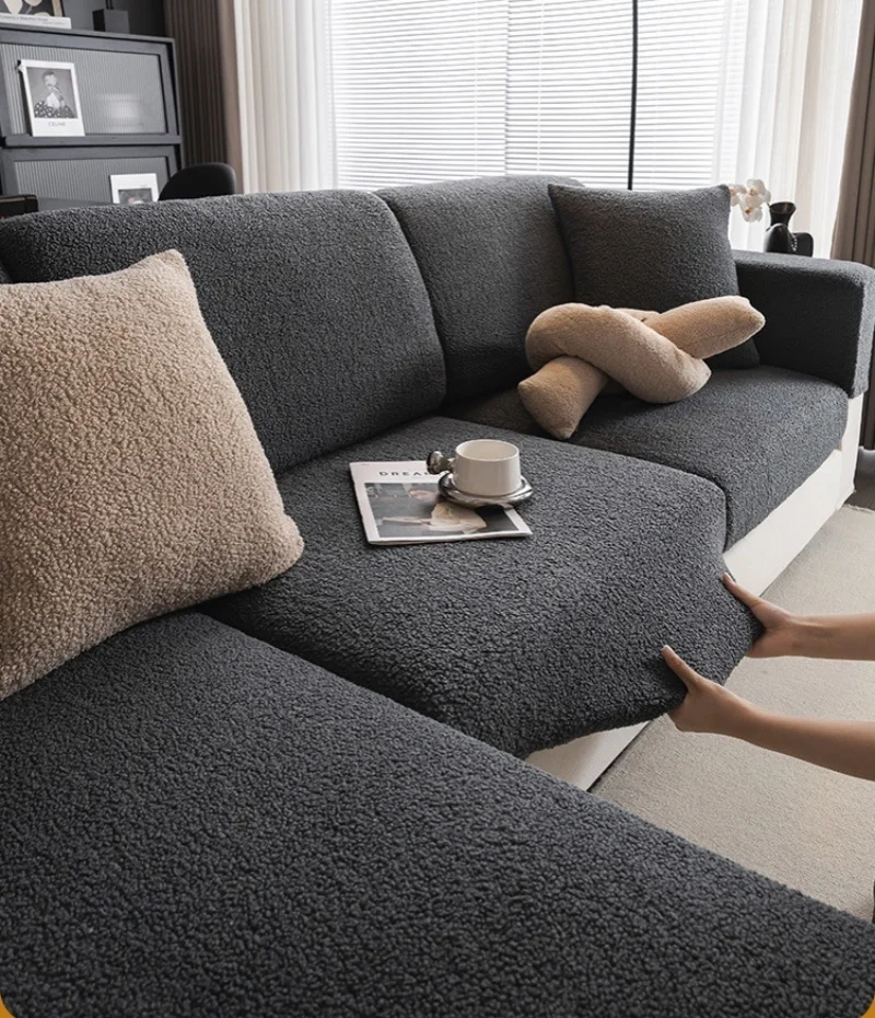 Teddy Fleece Sofa Cover Waterproof Universal Slipcover