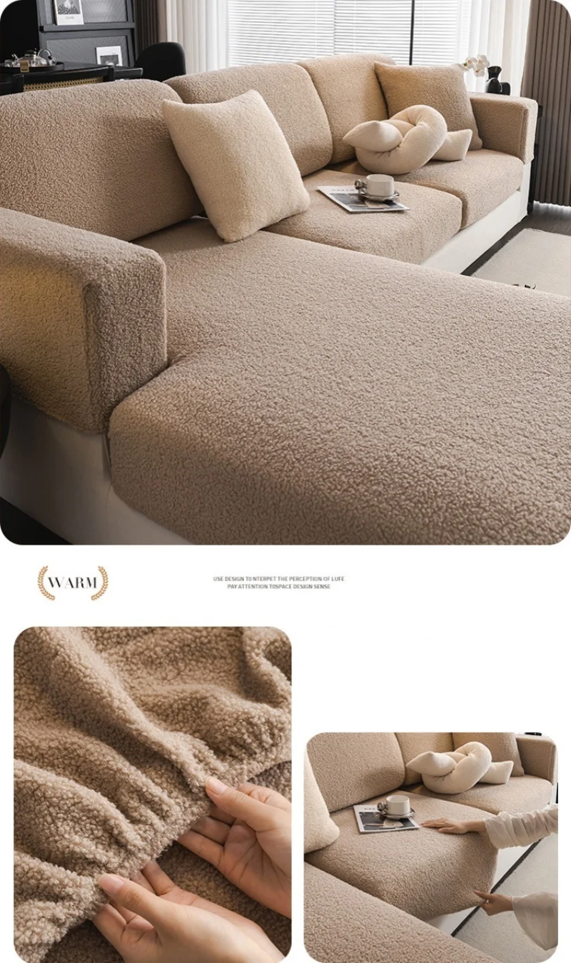 Teddy Fleece Sofa Cover Waterproof Universal Slipcover