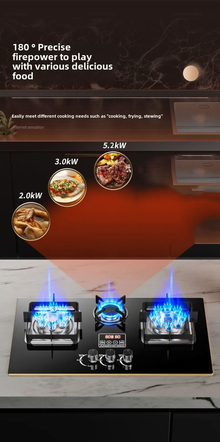 Three-burner gas stove desktop fierce fire gas stove embedded natural gas three-burner stove for home use