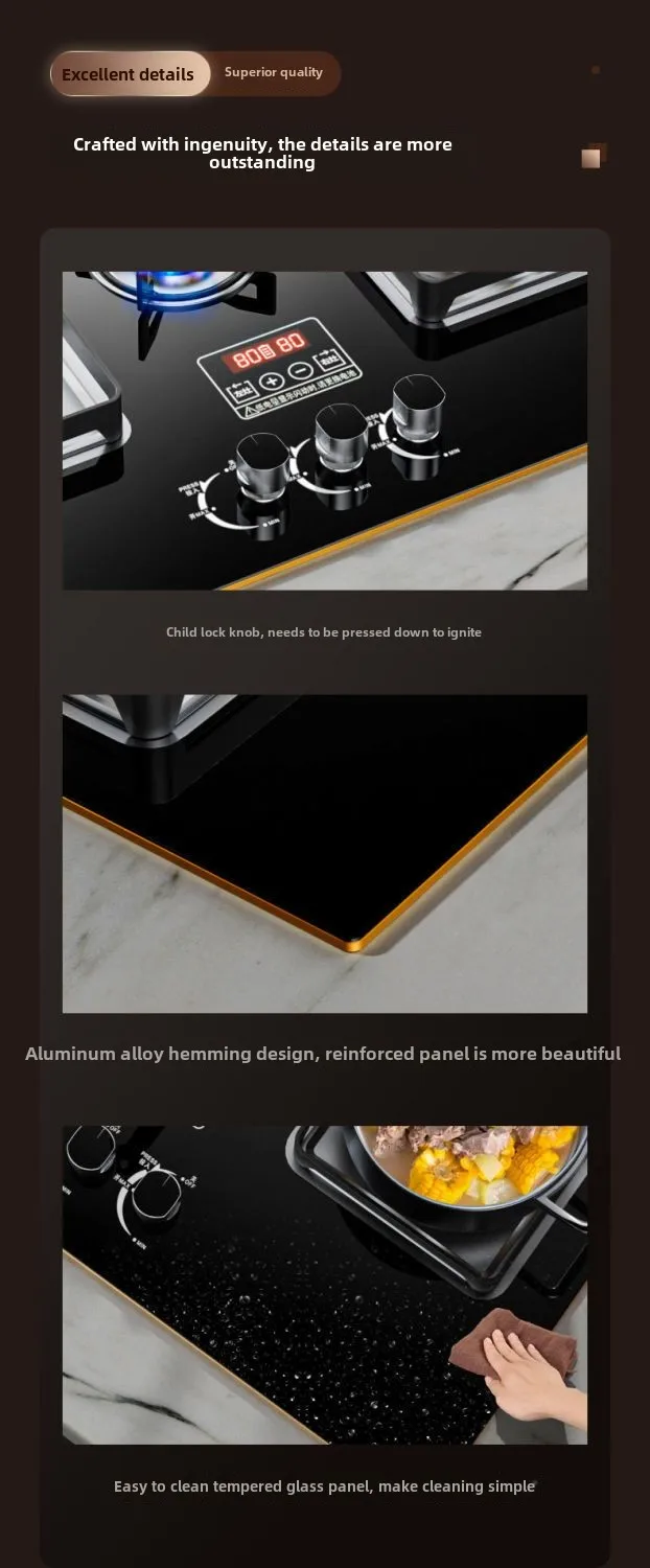 Three-burner gas stove desktop fierce fire gas stove embedded natural gas three-burner stove for home use