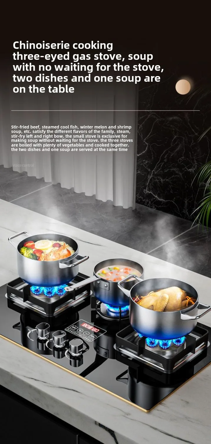 Three-burner gas stove desktop fierce fire gas stove embedded natural gas three-burner stove for home use