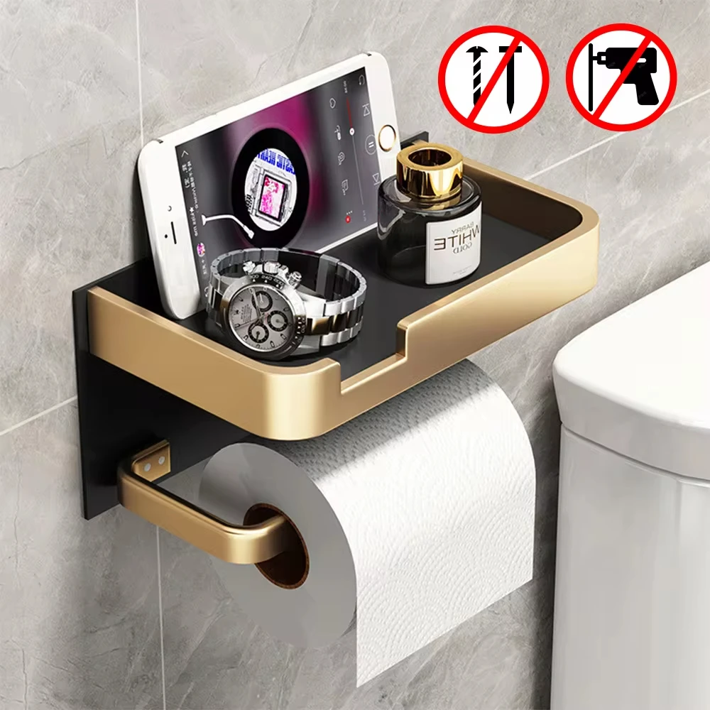 Toilet Paper Roll holder With Shelf BATHROOM SHELVES Color : thicken Black gold|Standard Black gold|rose gold|Standard silver|Standard black|Standard gray Toilet Paper Roll holder With Shelf BATHROOM SHELVES Color : thicken Black gold|Standard Black gold|rose gold|Standard silver|Standard black|Standard gray