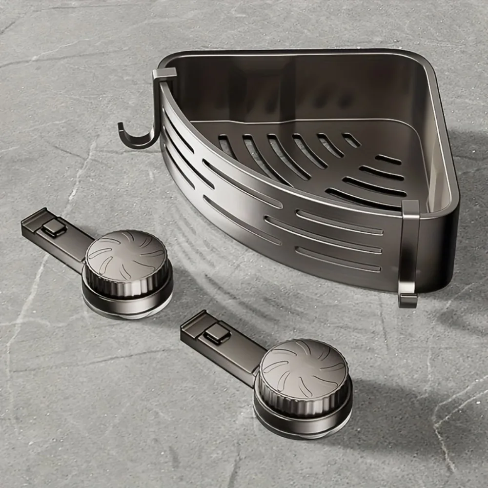 Triangular Space-Saving Suction Cup Bathroom Storage Shelf No Drilling Required Multifunctional Storage Organizer with Hooks Color : Gray with Hooks|Gray no Hooks Triangular Space-Saving Suction Cup Bathroom Storage Shelf No Drilling Required Multifunctional Storage Organizer with Hooks Color : Gray with Hooks|Gray no Hooks