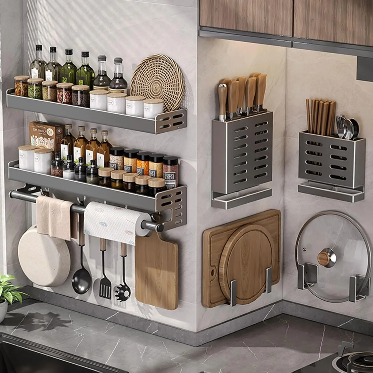 Wall Mount Utensil Holder Multifunctional Spice Organizer Wall Mount Utensil Holder Multifunctional Spice Organizer