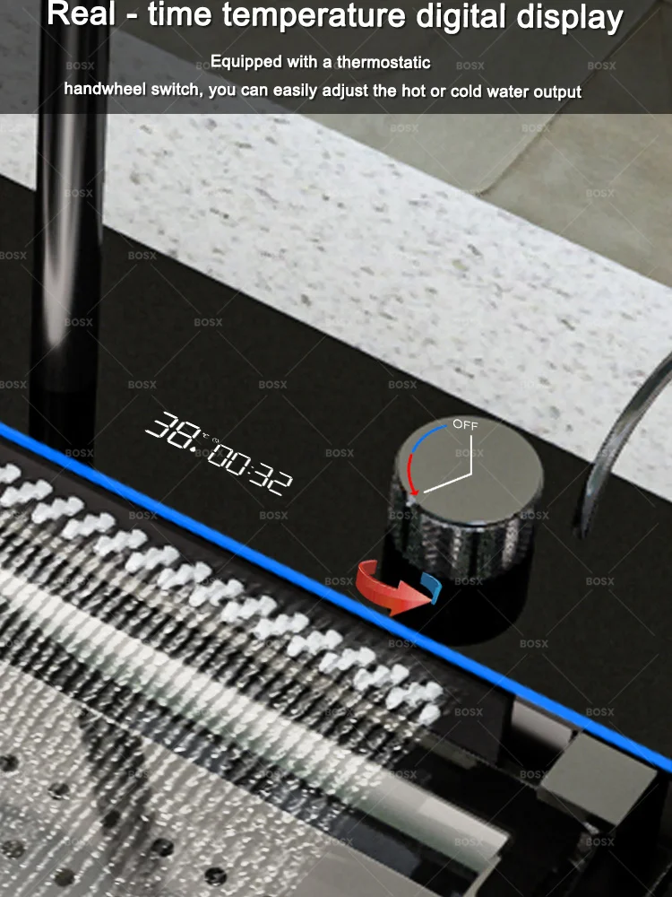 Waterfall Stainless Steel Kitchen Sink Multifunction Digital Display Faucet Wash Dish and Vegetables Basin Large Single Slot Waterfall Stainless Steel Kitchen Sink Multifunction Digital Display Faucet Wash Dish and Vegetables Basin Large Single Slot