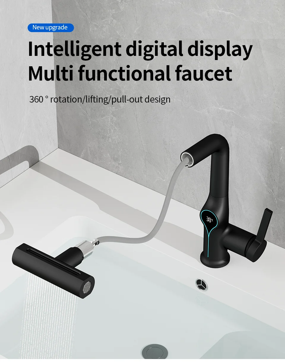 Waterfall Temperature Digital Display Basin Faucet Lift Up Down Stream Sprayer Hot Cold Water Sink Mixer Wash Tap For Bathroom Waterfall Temperature Digital Display Basin Faucet Lift Up Down Stream Sprayer Hot Cold Water Sink Mixer Wash Tap For Bathroom