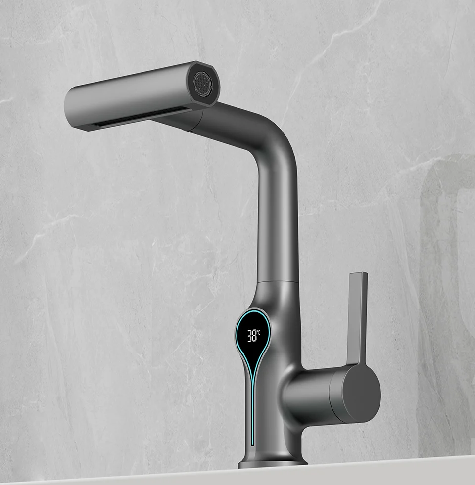 Waterfall Temperature Digital Display Basin Faucet Lift Up Down Stream Sprayer Hot Cold Water Sink Mixer Wash Tap For Bathroom Waterfall Temperature Digital Display Basin Faucet Lift Up Down Stream Sprayer Hot Cold Water Sink Mixer Wash Tap For Bathroom